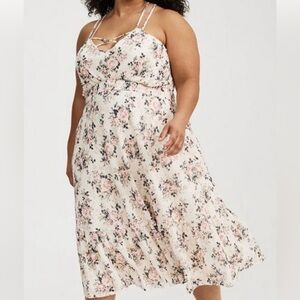 Torrid Pink & Cream Floral Midi Tea Length Tiered Strappy Dress Size 2X NWT